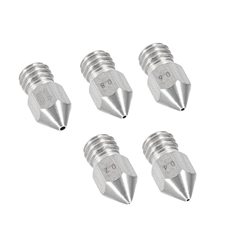 uxcell 5pcs 3D Printer Nozzle Stainless Steel MK8 Nozzle M6 for 1.75mm 3D Printer (0.2mm, 0.4mm, 0.6mm, 0.8mm, 1mm)