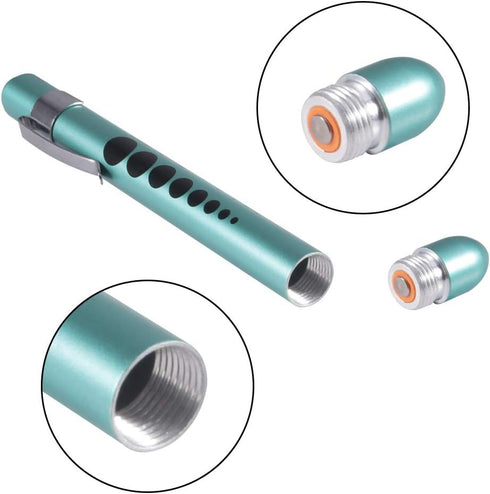 Aokin Medical Pen Light for Nurse Doctor, Reusable LED Flashlight with Pupil Gauge and Ruler, White Light, Teal