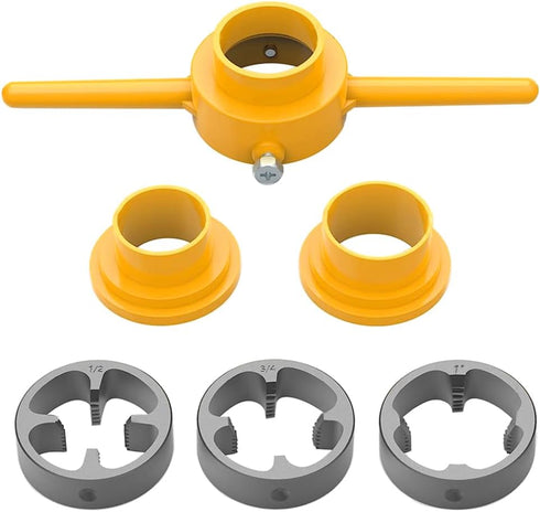 6Pcs PVC Thread Maker Tool Kit, Plastic Pipe Threader with 3 Dies 1/2", 3/4" and 1" NPT Manual Hand Tool