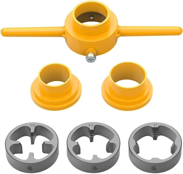 6Pcs PVC Thread Maker Tool Kit, Plastic Pipe Threader with 3 Dies 1/2", 3/4" and 1" NPT Manual Hand Tool