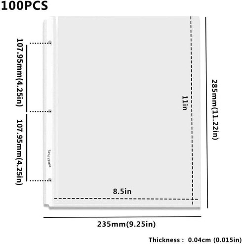 Sheet Protectors - 100 Sheets, 4 mils Strong Extra Heavyweight Clear Top Load, 8.5 x 11 Inch, Acid-Free for 3 Ring