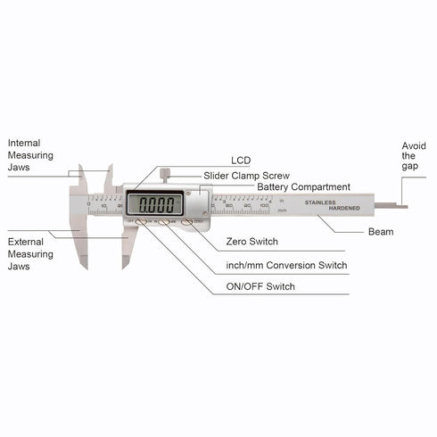 All-Metal Digital Caliper, 0-4" Measuring Tool with Auto-Off Feature, Interchangeable Inches and Millimeters