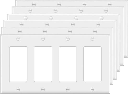 4-Gang Switch Outlet Wall Plate Cover, Decorator Electrical Faceplate for Light Switch, White (6-Pack)