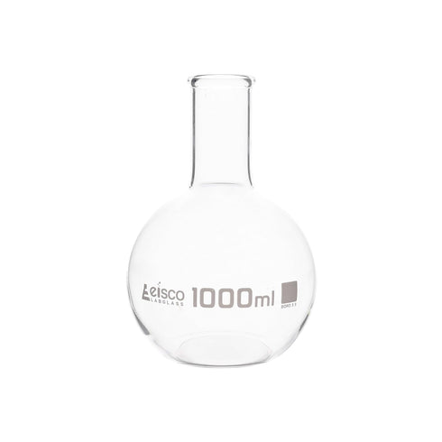 EISCO Boiling Flask, 1000ml, Borosilicate Glass, Flat Bottom, Narrow Neck