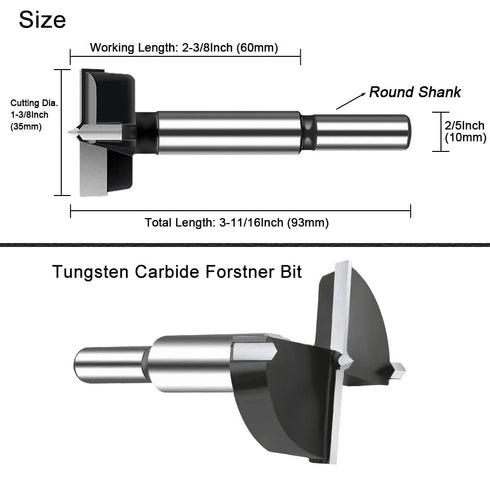 1-3/8 Inch Carbide Tipped Forstner Drill Bit for Hard Wood, Woodworking Hinge Cutter Tool Kits for Wood Plywood Plastic