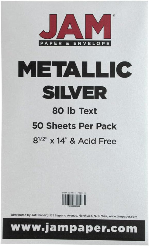 JAM PAPER Legal Metallic 32lb Paper - Silver Stardream Metallic, 120 GSM, 8.5 x 14, 50 Sheets/Pack