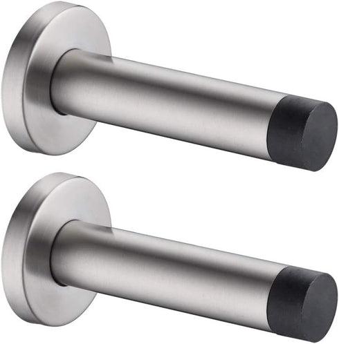 JQK 304 Stainless Steel Door Stopper, 1mm Sound Dampening Bumper Wall Protector, 2 Pack, Brushed