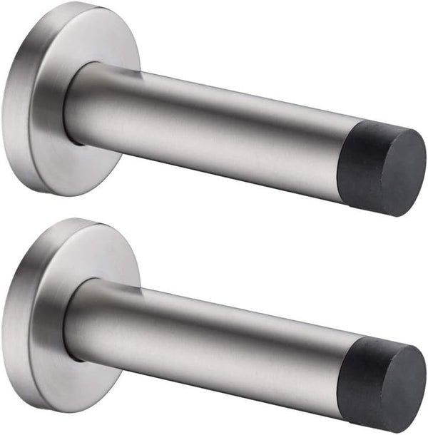 JQK 304 Stainless Steel Door Stopper, 1mm Sound Dampening Bumper Wall Protector, 2 Pack, Brushed