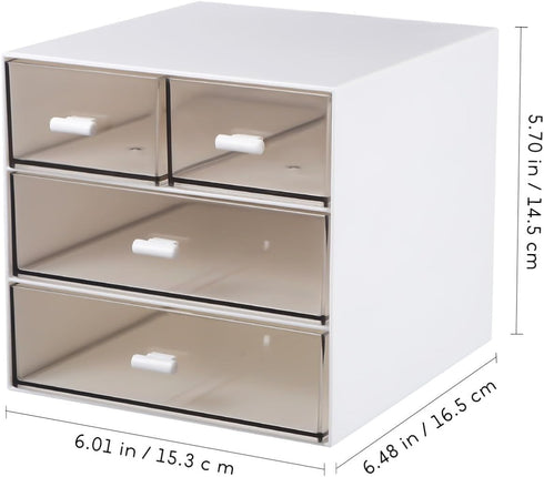 Ciieeo Desk Organizer with 4 Drawers - Clear Plastic Storage Box for Office Supplies, Pens, Markers, Cosmetics