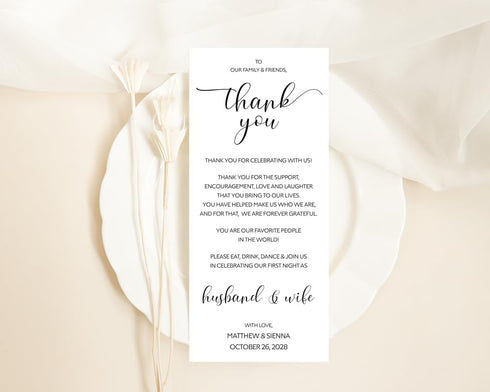 Setting, All Ewired Up Wedding Thank You Note, Printed Personalized, Place Thank You Card, Greenery, Eucalyptus