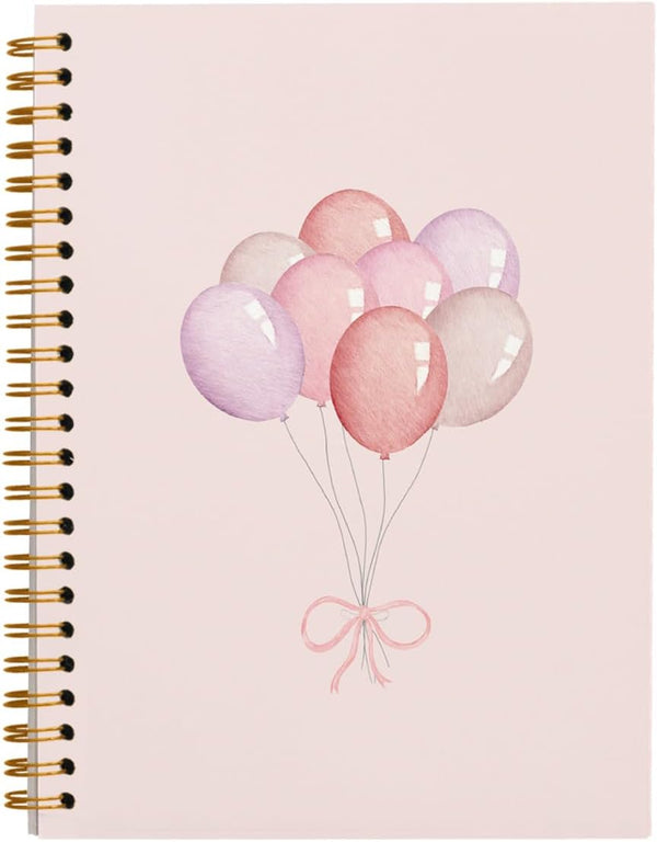 Pink Notebook Journal, Preppy Balloon Notebook, Girly Office Supplies, Hardcover Spiral 5.5x8.3