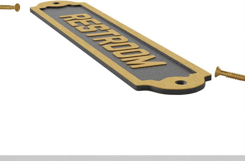 Renovators Supply Manufacturing Solid Brass Restroom Sign, 10 3/4 In. X 2 1/8 In., Lacquered Finish with Mounting