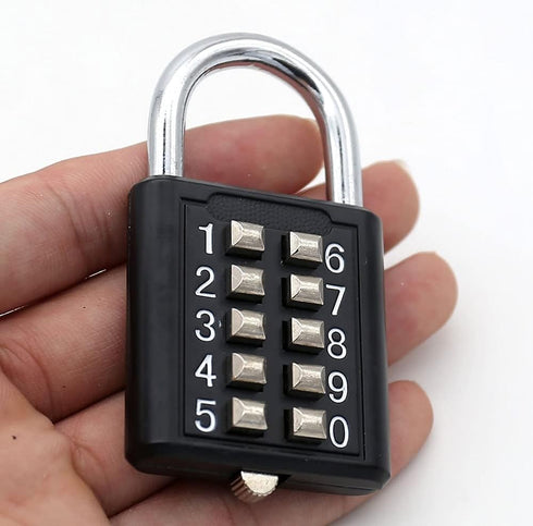 ZENG 10-Digit Push Button Padlock, Unchangeable 5-Digit Combination Lock with Hardened Steel Shackle, Black 2 Pack