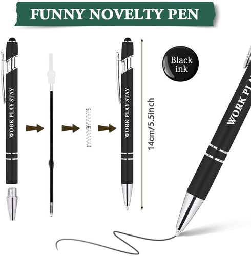 AUAUY 12 PCS Snarky Office Ballpoint Pens Set, 1 mm Black Ink, 12 Replacement Refills, 2 in 1 Stylus Pen, Funny Pens