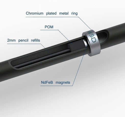 WSD Mechanical Pencils, Magnetic Control Pencil, CNC Machined, Universal 2.0mm Refill, Black