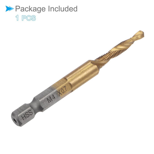 Combination Drill and Tap Bit, M4 x 0.7 Thread Size, Titanium Coated High Speed Steel Long Tools for Aluminum