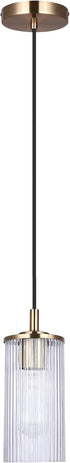 1 Canarm Kinslea Light Pendant Light, Gold Finish with Ribbed Glass Shade, Adjustable Black Cord, Contemporary Lighting