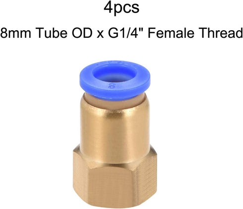 uxcell Push to Connect Tube Fitting Adapter, 8mm Tube OD x G1/4 Female Straight Pneumatic Connector, 4pcs