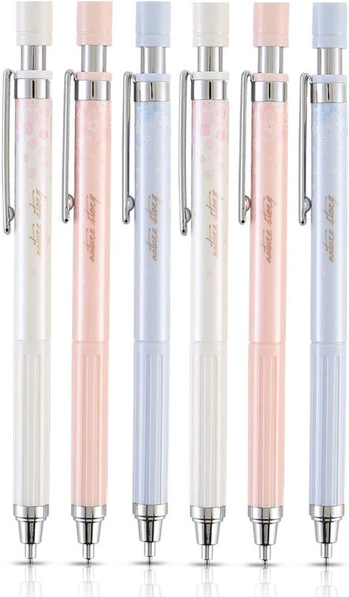 Cherry Mechanical Pencil Set, 6 pcs 0.5 mm Pencils with 6 Pack HB Leads for Writing and Drawing