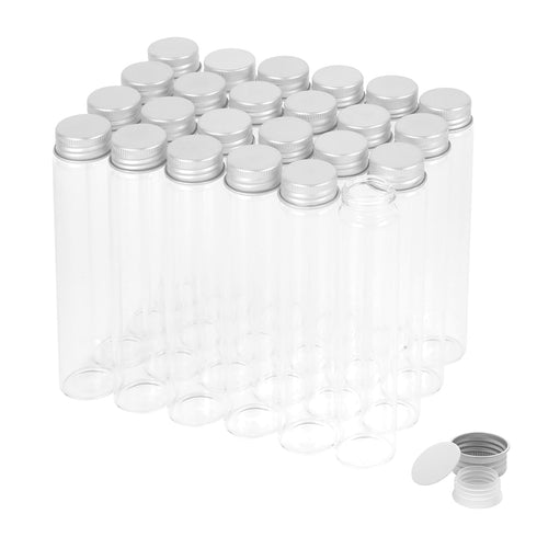 50ml Clear Glass Test Tubes with Screw Caps and Plastic Stoppers, 24PCS Leak-Proof Vials