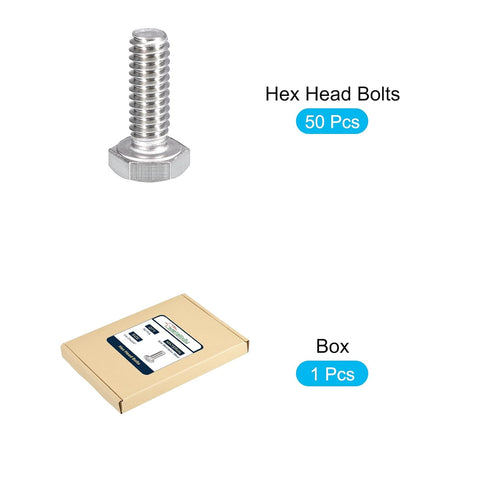 50Pcs Hex Bolts (1/4-20x3/4"), 304 Stainless Steel Fully Threaded Hex Head Machine Screws for Furniture Repair, Silver