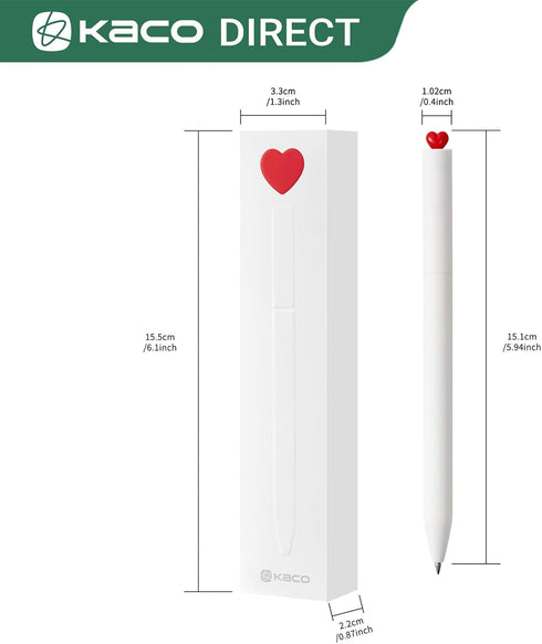 Kaco FIRST Gel Ink Pens, 2 Pieces Cute Heart Pen Set with 4 Extra Black Refills (2 White)