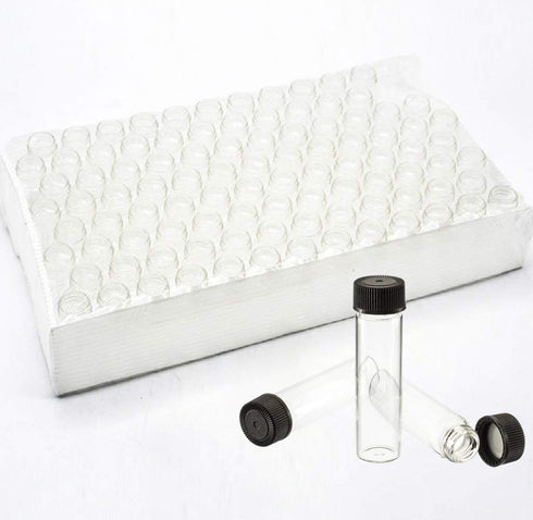 Pack of 100 Glass Vials, Clear with Black Phenolic Screw Caps (4ml)