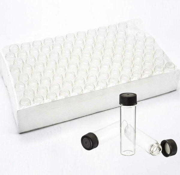 Pack of 100 Glass Vials, Clear with Black Phenolic Screw Caps (4ml)