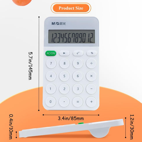 M&G Desk Calculator, 12 Digit with Large LCD Display, Automatic Sleep, Portable Cute for School Home Business (White)