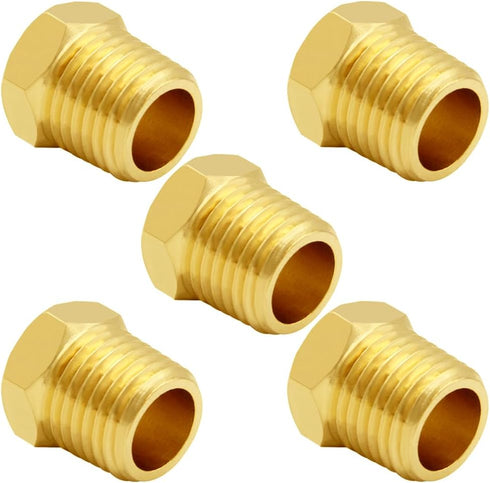 Joywayus 1/4" NPT Male Pipe Plug - Outer Hex Thread Socket Plug Brass Fitting (Pack of 5)