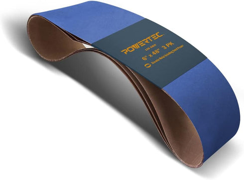 POWERTEC 6 x 48 Inch Zirconia Sanding Belts - 120 Grit for Bench Sander, Woodworking, 3PK