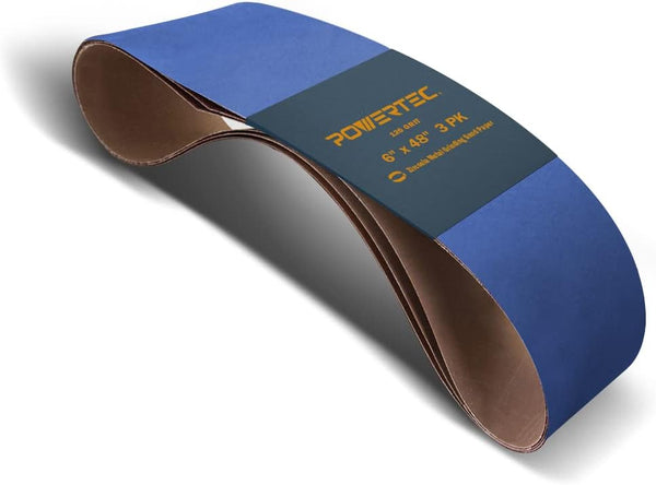 POWERTEC 6 x 48 Inch Zirconia Sanding Belts - 120 Grit for Bench Sander, Woodworking, 3PK