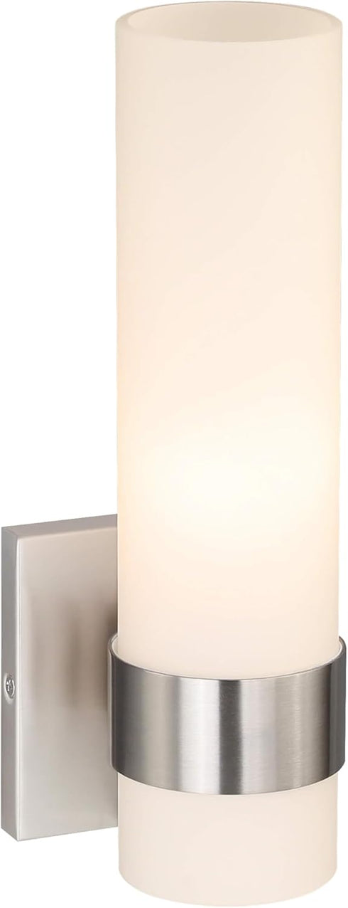 XiNBEi Lighting ADA Wall Sconce, Opal Cylinder Glass in Brushed Nickel, Bathroom Vanity Light for Living Room