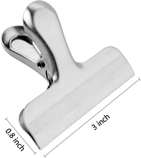Chip Clips & Heavy-Duty Stainless Steel Food Bag Clips, 8 Packs, 3 Inch Wide, Perfect for Coffee, Food & Bread Bags