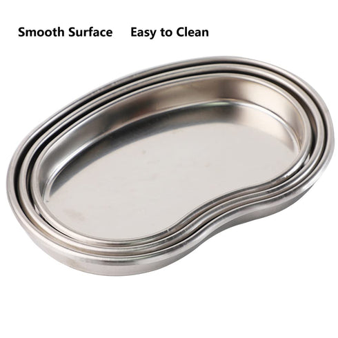 Kidney Shaped Stainless Steel Tray, Safety Rimmed Curved Tray for Dental Lab Instruments Surgical Trays