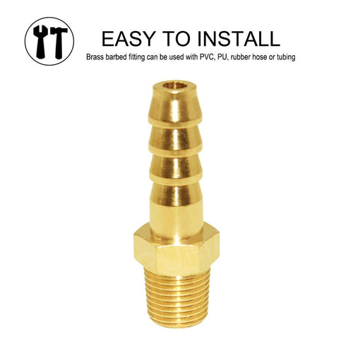 JoyTube 5 Pcs Hose Barb Fittings, 3/16" Barb to 1/8" NPT Male Thread Brass Adapter Connector with Hose Clamp