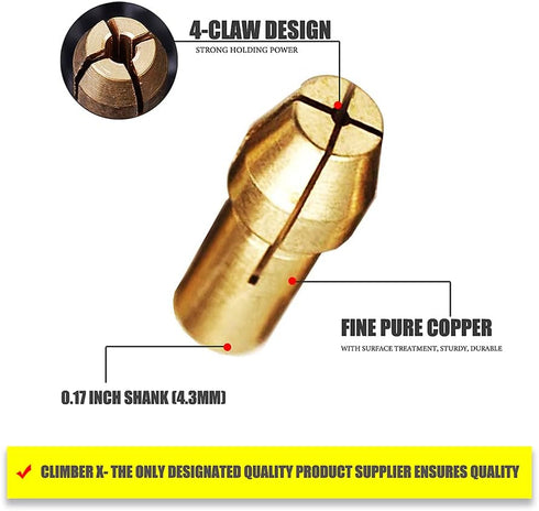 Collet Set For Dremel Rotary Tool Bits, 10 PCS Fine Copper Drill Chuck Set 0.5-3.2mm for Rotary Tools