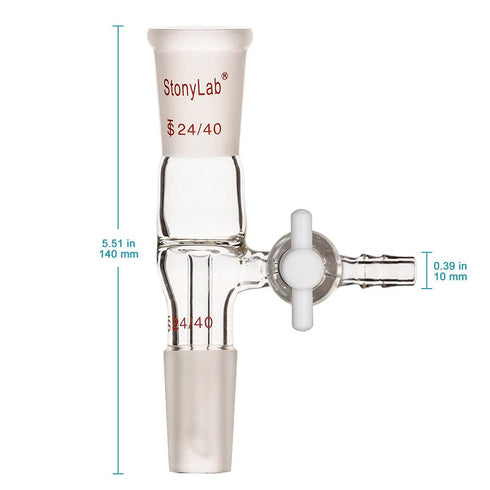 stonylab Borosilicate Glass Vacuum Flow Control Adapter with Standard 24/40 Joint and Side PTFE Stopcock