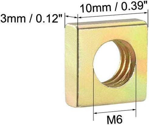 uxcell Square Nuts M6x10mmx3mm, Yellow Zinc Plated Metric Coarse Thread Assortment Kit, 50 Pcs