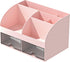 Desk Organizer with 6 Compartments and 2 Drawers, Plastic Makeup Organizer for School Home Office Supplies