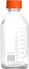 4 Pack 1000 mL Graduated Square Glass Bottle with GL45 Orange Polypropylene Screw Cap