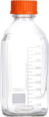 4 Pack 1000 mL Graduated Square Glass Bottle with GL45 Orange Polypropylene Screw Cap