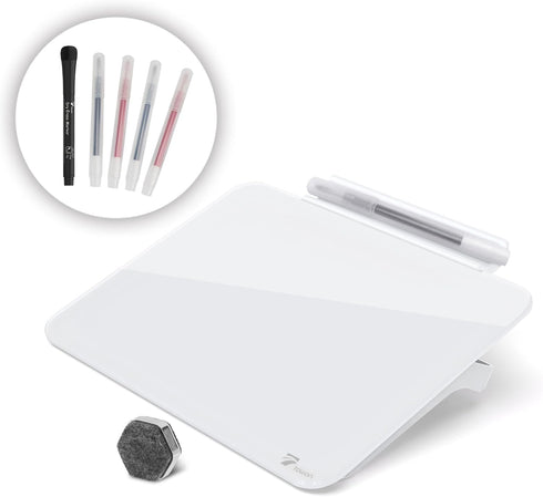 TOWON Small Glass Dry Erase Board - 8x6 Inches Desk White Board with Mini Easel Pad Set for Office, Home, School
