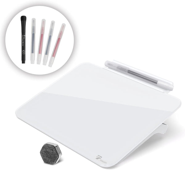 TOWON Small Glass Dry Erase Board - 8x6 Inches Desk White Board with Mini Easel Pad Set for Office, Home, School