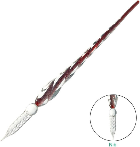 Glass Dip Pen Set, Vintage Handmade Crystal Signature Pen, Elegant Gift Pen (Red)