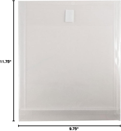 JAM PAPER Plastic Expansion Envelopes with Hook & Loop Closure - Clear - Letter Open End - 9 3/4 x 11 3/4 with 1 Inch