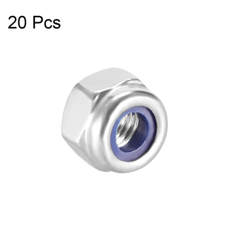 uxcell M3 x 0.5mm Stainless Steel Hex Lock Nuts, Nylon Insert Self-Locking Nuts, 20Pcs Silver Tone