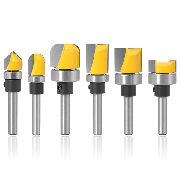 Mesee 6 Pieces Template Router Bit Set with Bearing, 1/4-Inch Shank Straight