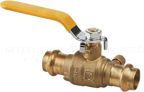 Midline Valve 532VLV034D Premium Brass Press Ball Valve with Drain, 3/4 in. Connections