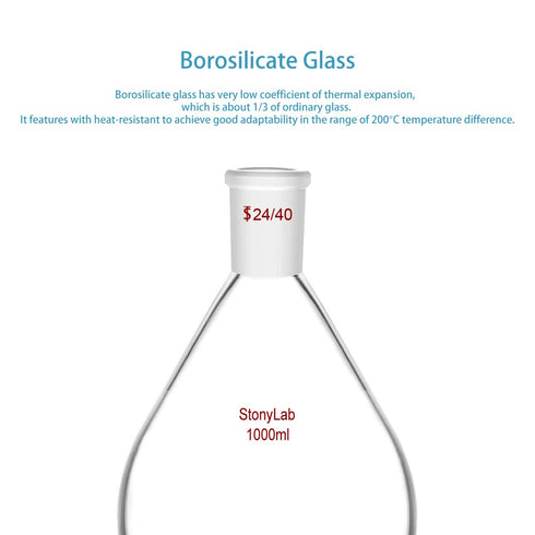 Stonylab Borosilicate Single Neck Glass Heavy Wall Recovery Flask Rotary Evaporator Flask, 1L with 24/40 Outer Joint